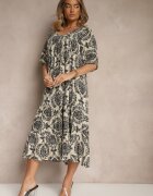 j&x Rochie Neagră din Bumbac și cu Motiv Abstract Filarella