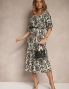 j&x Rochie Neagră din Bumbac și cu Motiv Abstract Filarella