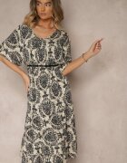j&x Rochie Neagră din Bumbac și cu Motiv Abstract Filarella