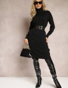 j&x Rochie Neagră Din Tricot Cu Guler Înalt Pacienas