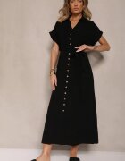 j&x Rochie neagră din vâscoză și in cu croială tip cămașă cu curea Efralissea