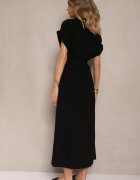 j&x Rochie neagră din vâscoză și in cu croială tip cămașă cu curea Efralissea