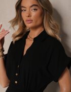 j&x Rochie neagră din vâscoză și in cu croială tip cămașă cu curea Efralissea