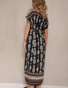 j&x Rochie neagră din viscoză croi tip cutie cu imprimeu etnic Miriliana