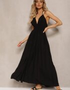 j&x Rochie Neagră din Viscoză cu Croială Cloș Legată la Gât și la Spate Grines