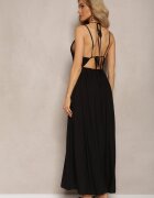 j&x Rochie Neagră din Viscoză cu Croială Cloș Legată la Gât și la Spate Grines