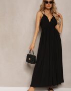 j&x Rochie Neagră din Viscoză cu Croială Cloș Legată la Gât și la Spate Grines
