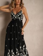 j&x Rochie Neagră din viscoză cu decolteu petrecut și broderii Sarondra