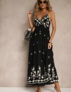 j&x Rochie Neagră din viscoză cu decolteu petrecut și broderii Sarondra