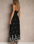 j&x Rochie Neagră din viscoză cu decolteu petrecut și broderii Sarondra