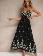 j&x Rochie Neagră din viscoză cu decolteu petrecut și broderii Sarondra