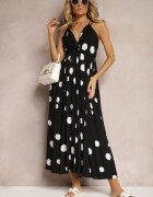 j&x Rochie neagră din viscoză cu elastic în talie și legătură la gât și spate Kamaries