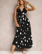 j&x Rochie neagră din viscoză cu elastic în talie și legătură la gât și spate Kamaries
