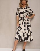j&x Rochie Neagră din Viscoză Decorată cu Motiv Geometic Filorea