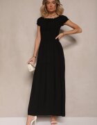 j&x Rochie Neagră din Viscoză în Stil Spaniol Decorată cu Volane Jenalena
