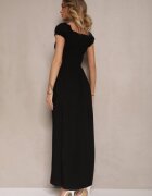 j&x Rochie Neagră din Viscoză în Stil Spaniol Decorată cu Volane Jenalena