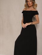 j&x Rochie Neagră din Viscoză în Stil Spaniol Decorată cu Volane Jenalena