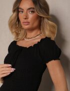 j&x Rochie Neagră din Viscoză în Stil Spaniol Decorată cu Volane Jenalena