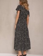 j&x Rochie Neagră Evazată din Bumbac și cu Motiv Geometic Mevelaia