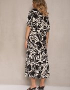 j&x Rochie Neagră Evazată din Viscoză Decorată cu Volan Filesenia