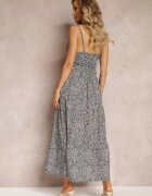 j&x Rochie Neagră Florală Maxi cu Bretele Reglabile cu Cordon din Material Phoebilu