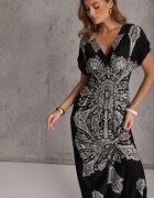 j&x Rochie Neagră Maxi cu Model Etnic Josanie