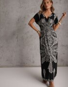 j&x Rochie Neagră Maxi cu Model Etnic Josanie
