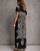 j&x Rochie Neagră Maxi cu Model Etnic Josanie