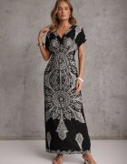 j&x Rochie Neagră Maxi cu Model Etnic Josanie