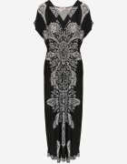 j&x Rochie Neagră Maxi cu Model Etnic Josanie