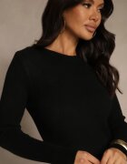 j&x Rochie Neagră Reiată din Tricot cu Bumbac cu Croială Mulată Tesoria