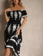 j&x Rochie Neagră Spaniolă Decorată cu Imprimeu Etnic Aralette
