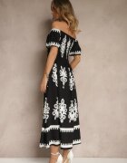 j&x Rochie Neagră Spaniolă Decorată cu Imprimeu Etnic Aralette