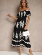 j&x Rochie Neagră Spaniolă Decorată cu Imprimeu Etnic Aralette