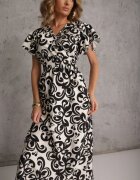 j&x Rochie Neagră Taliată din Viscoză cu Decolteu Petrecut Jynaela