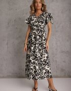 j&x Rochie Neagră Taliată din Viscoză cu Decolteu Petrecut Jynaela