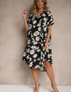 j&x Rochie Neagră tip cutie din Viscoză cu imprimeu floral Aranolia