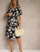 j&x Rochie Neagră tip cutie din Viscoză cu imprimeu floral Aranolia