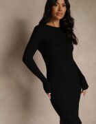 j&x Rochie Neagră Tricotată Mulată din bumbac Reileta