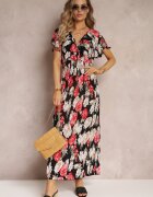 j&x Rochie Negru și Roșu Tip plic Maxi Florală cu elastic în talie Jazzly