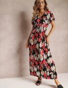 j&x Rochie Negru și Roșu Tip plic Maxi Florală cu elastic în talie Jazzly