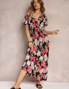 j&x Rochie Negru și Roșu Tip plic Maxi Florală cu elastic în talie Jazzly