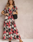j&x Rochie Negru și Roșu Tip plic Maxi Florală cu elastic în talie Jazzly