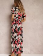 j&x Rochie Negru și Roșu Tip plic Maxi Florală cu elastic în talie Jazzly