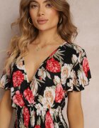 j&x Rochie Negru și Roșu Tip plic Maxi Florală cu elastic în talie Jazzly