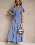 j&x Rochie petrecută albastră din viscoză decorată cu o curea Savioneira