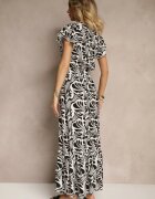 j&x Rochie Petrecută Neagră cu Volan Decorativ și Imprimeu Floral Velmoi