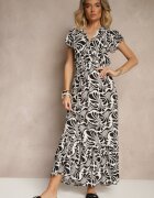 j&x Rochie Petrecută Neagră cu Volan Decorativ și Imprimeu Floral Velmoi
