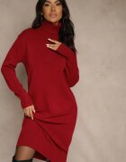 j&x Rochie pulover Bordo din bumbac și guler înalt Reinaria