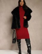 j&x Rochie pulover Bordo din bumbac și guler înalt Reinaria